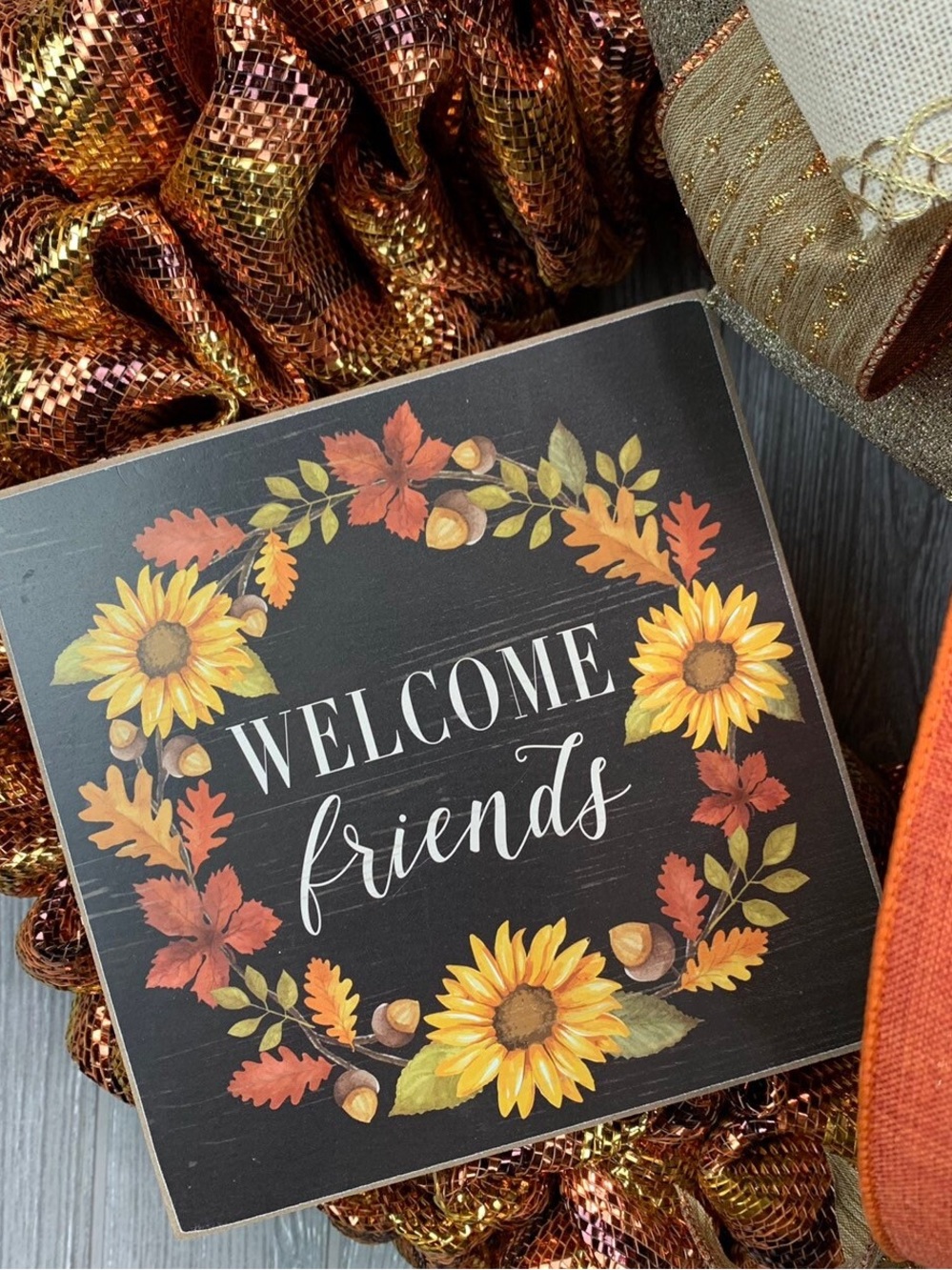 Fall Welcome Friends Wooden Sunflower Wreath Wall Sign
